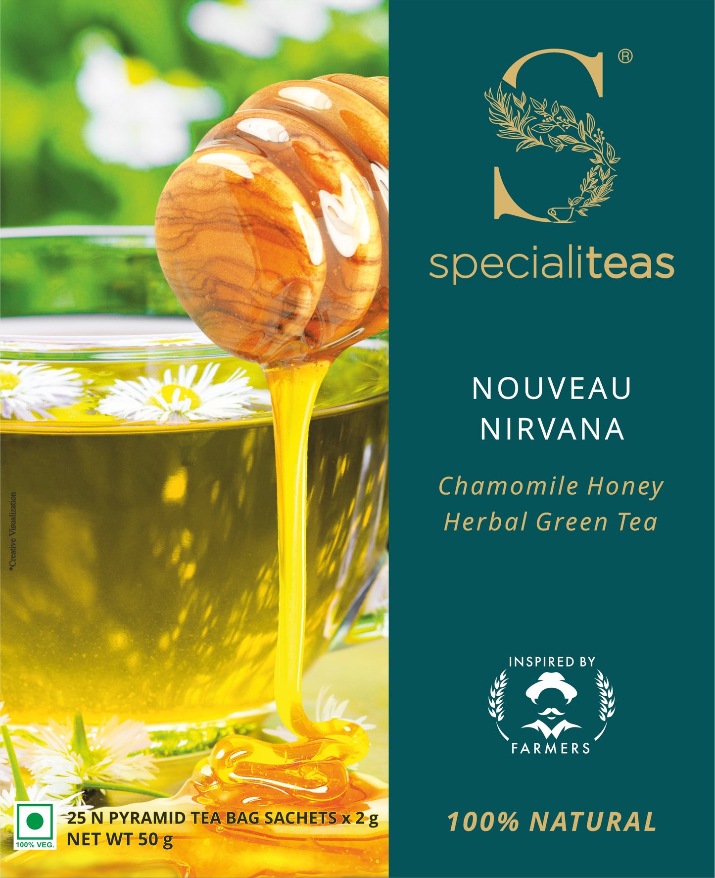 Cherise Specialiteas Nouveau Nirvana Chamomile Honey Herbal Green Tea (2 g x 25 Pyramid Tea Bags)