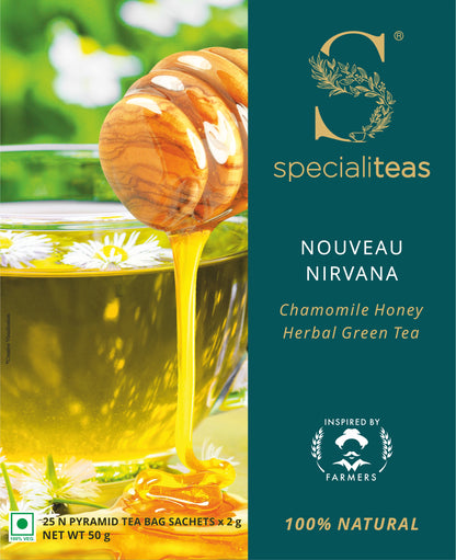 Cherise Specialiteas Nouveau Nirvana Chamomile Honey Herbal Green Tea (2 g x 25 Pyramid Tea Bags)