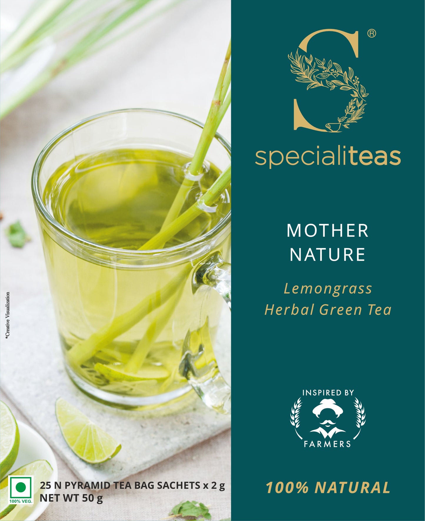 Cherise Specialiteas Mother Nature Lemongrass Herbal Green Tea (2 g x 25 Pyramid Tea Bags)