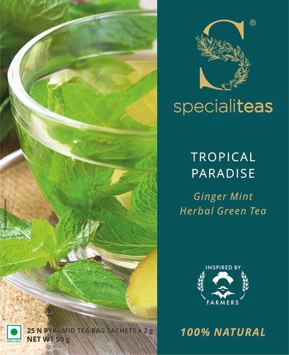 Cherise Specialiteas Tropical Paradise Ginger Mint Herbal Green Tea (2 g x 25 Pyramid Tea Bags)