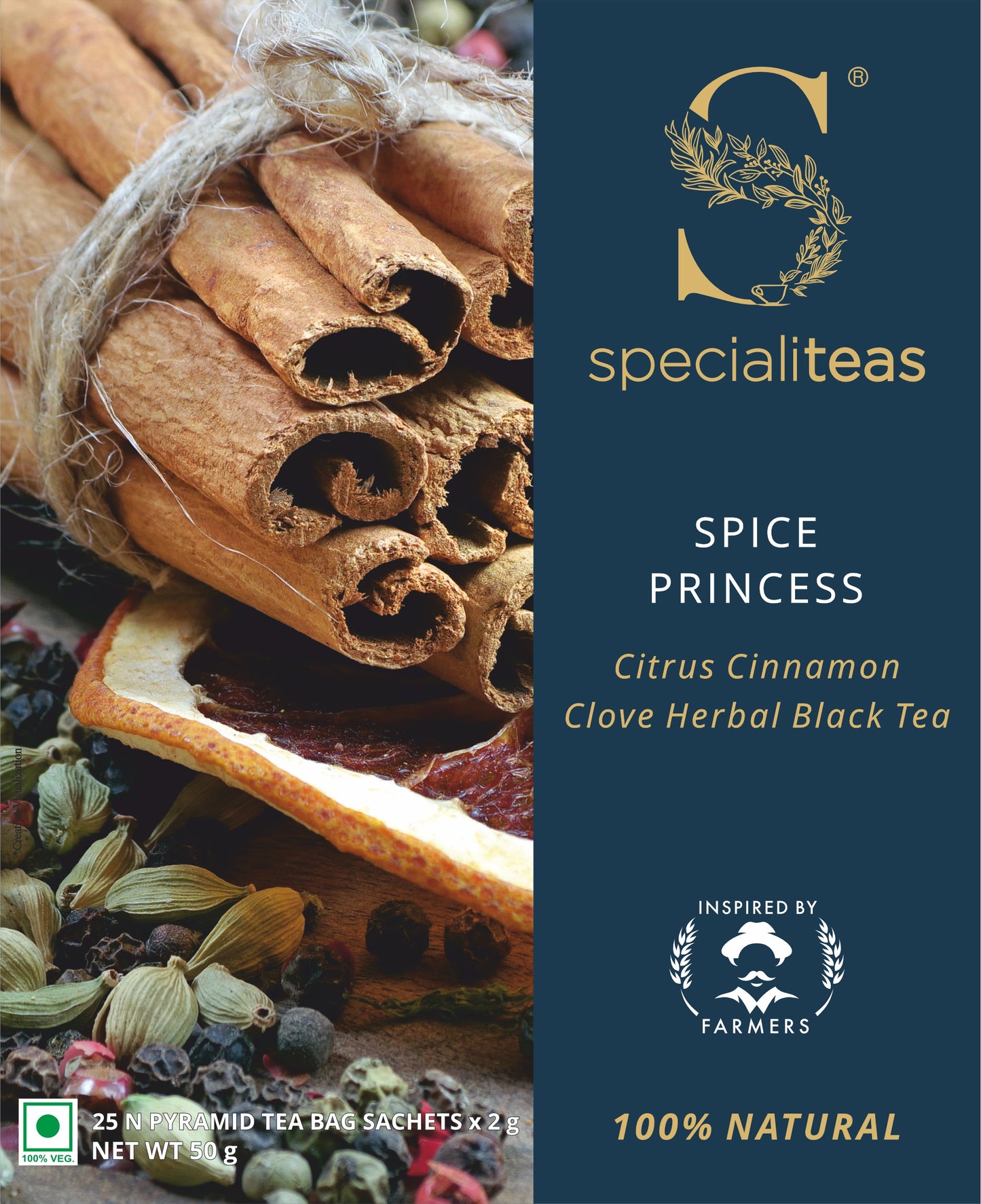 Cherise Specialiteas Spice Princess Citrus Cinnamon Clove Herbal Black Tea (2 g x 25 Pyramid Tea Bags)