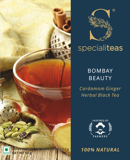 Cherise Specialiteas Bombay Beauty Cardamom Ginger Herbal Black Tea (2 g x 25 Pyramid Tea Bags)