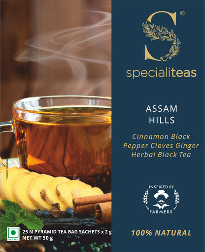 Cherise Specialiteas Assam Hills Cinnamon Black Pepper Cloves Ginger Herbal Black Tea (2 g x 25 Pyramid Tea Bags)