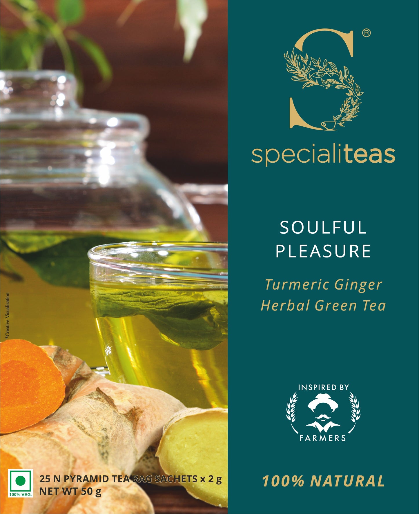 Cherise Specialiteas Soulful Pleasure Turmeric Ginger Herbal Green Tea (2 g x 25 Pyramid Tea Bags)