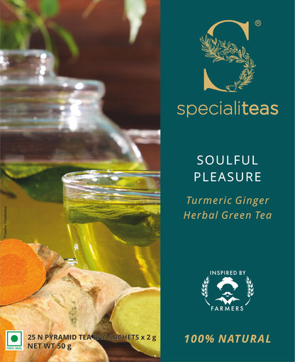 Cherise Specialiteas Soulful Pleasure Turmeric Ginger Herbal Green Tea (2 g x 25 Pyramid Tea Bags)