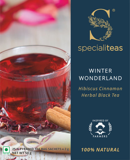 Cherise Specialiteas Winter Wonderland Hibiscus Cinnamon Herbal Black Tea (2 g x 25 Pyramid Tea Bags)