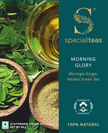 Cherise Specialiteas Morning Glory Moringa Ginger Herbal Green Tea (2 g x 25 Pyramid Tea Bags)