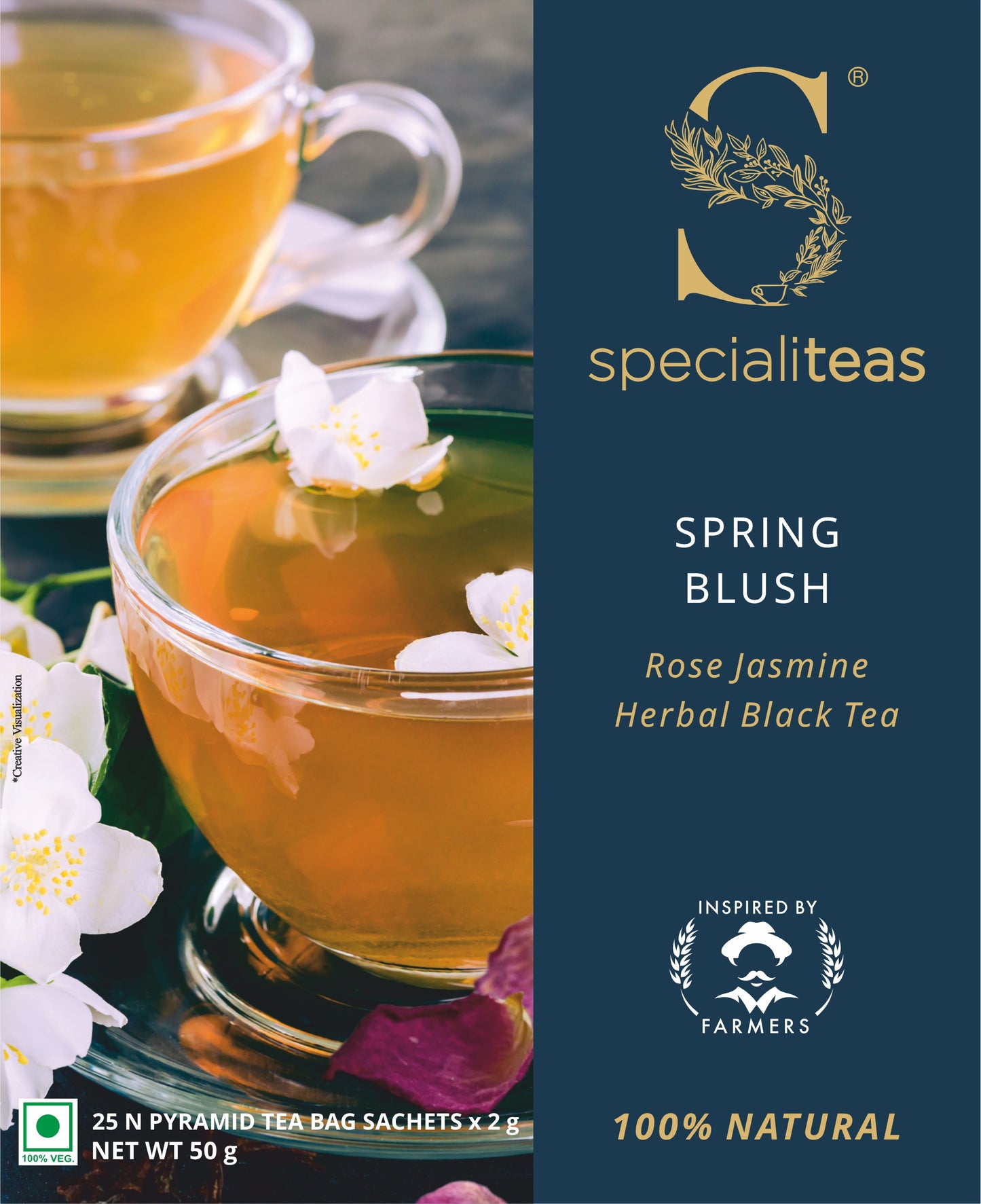 Cherise Specialiteas Spring Blush Rose Jasmine Herbal Black Tea (2 g x 25 Pyramid Tea Bags)