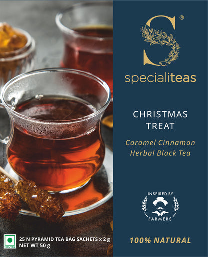Cherise Specialiteas Christmas Treat Caramel Cinnamon Herbal Black Tea (2 g x 25 Pyramid Tea Bags)