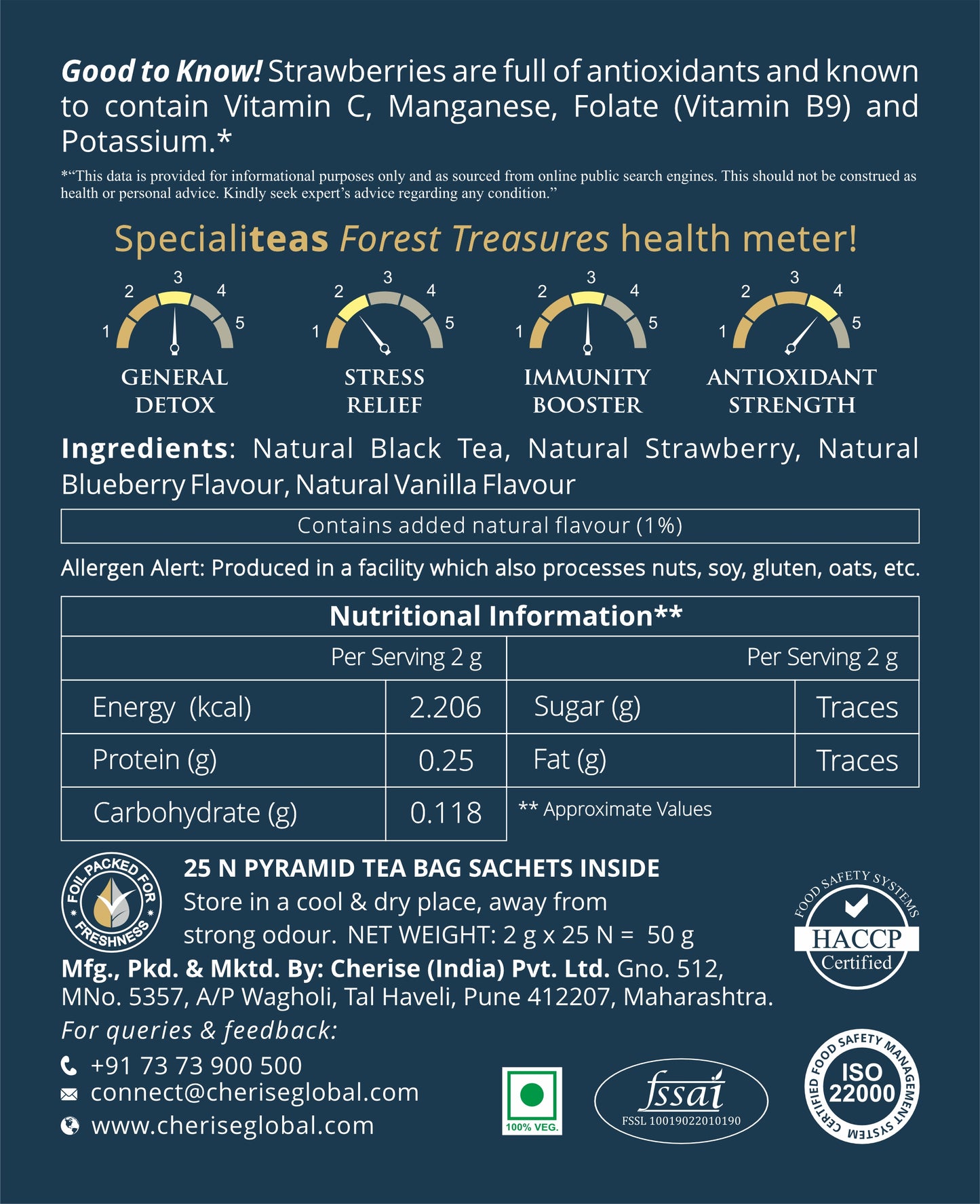 Cherise Specialiteas Forest Treasures Mixed Berry Black Tea (2 g x 25 Pyramid Tea Bags)