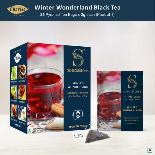 Cherise Specialiteas Winter Wonderland Hibiscus Cinnamon Herbal Black Tea (2 g x 25 Pyramid Tea Bags)
