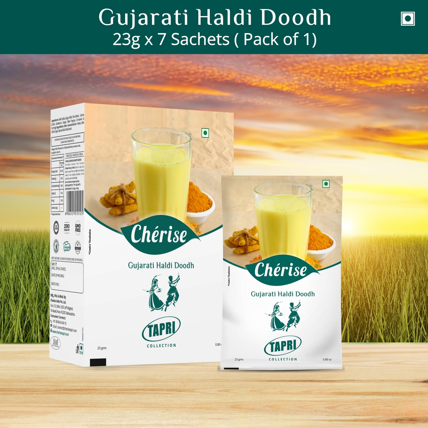 Cherise Tapri Premium Gujarati Haldi Doodh, Instant Milk Premix (23 g x 7 Sachets)