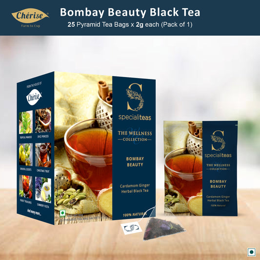 Cherise Specialiteas Bombay Beauty Cardamom Ginger Herbal Black Tea (2 g x 25 Pyramid Tea Bags)