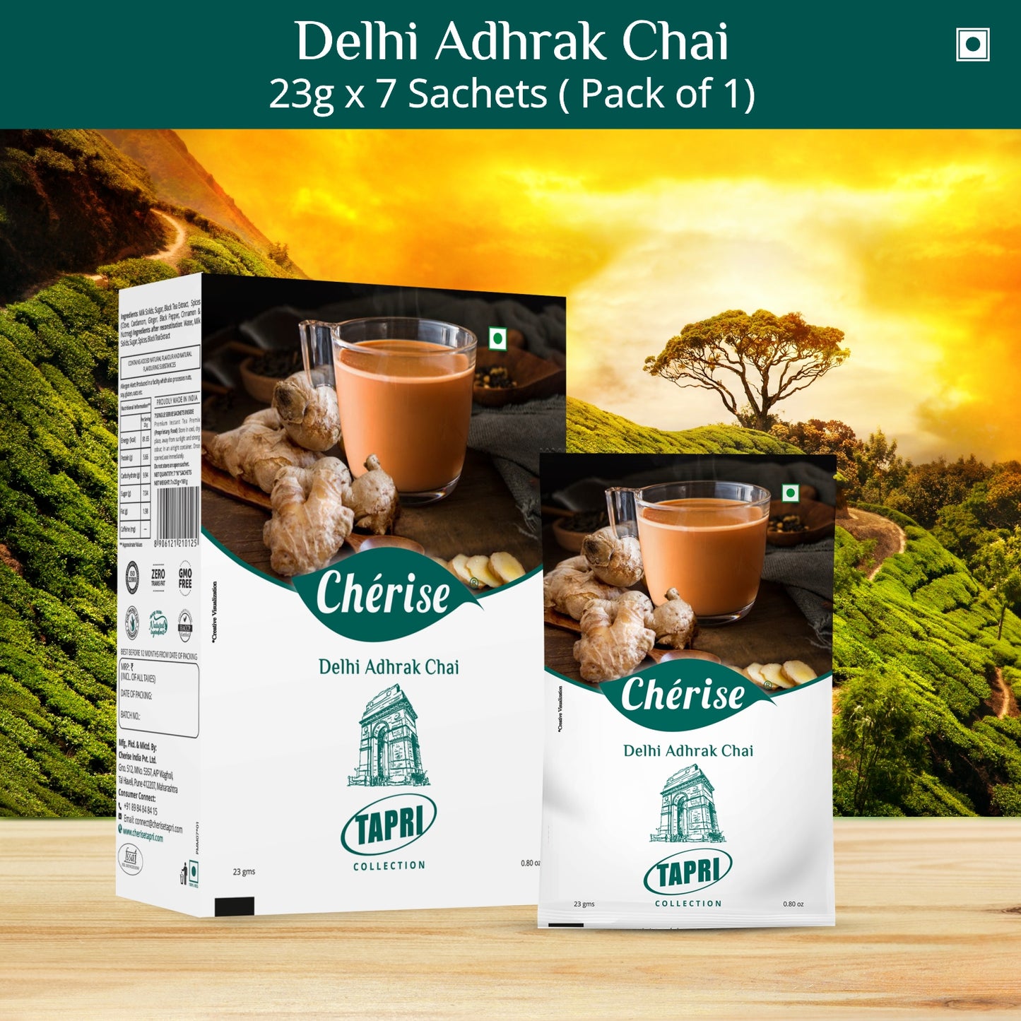 Cherise Tapri Premium Delhi Adhrak Chai, Instant Tea Premix (23 g x 7 Sachets)