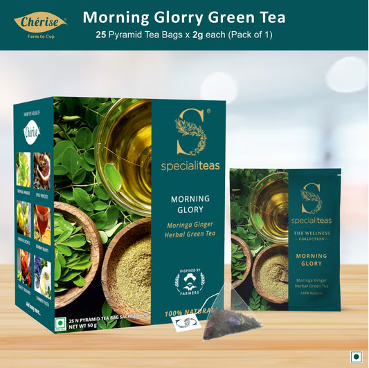 Cherise Specialiteas Morning Glory Moringa Ginger Herbal Green Tea (2 g x 25 Pyramid Tea Bags)