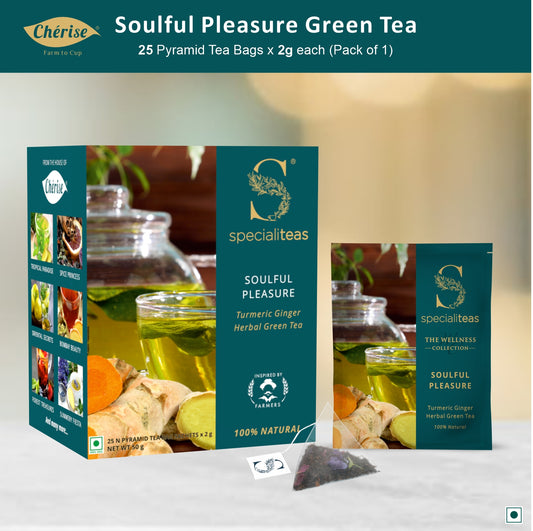 Cherise Specialiteas Soulful Pleasure Turmeric Ginger Herbal Green Tea (2 g x 25 Pyramid Tea Bags)