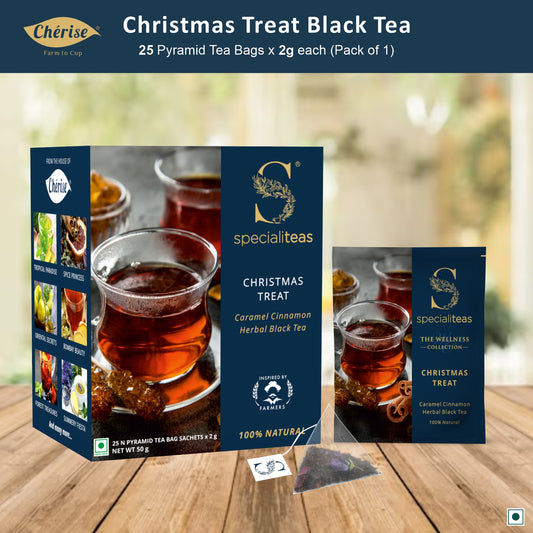 Cherise Specialiteas Christmas Treat Caramel Cinnamon Herbal Black Tea (2 g x 25 Pyramid Tea Bags)