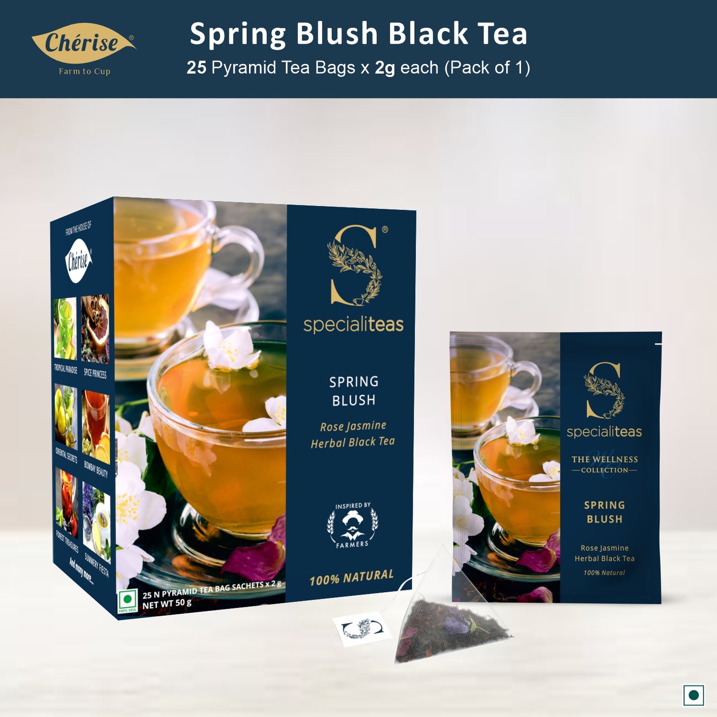 Cherise Specialiteas Spring Blush Rose Jasmine Herbal Black Tea (2 g x 25 Pyramid Tea Bags)
