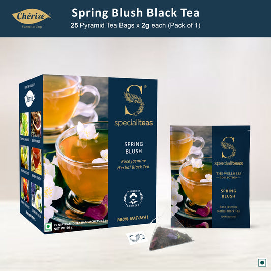 Cherise Specialiteas Spring Blush Rose Jasmine Herbal Black Tea (2 g x 25 Pyramid Tea Bags)