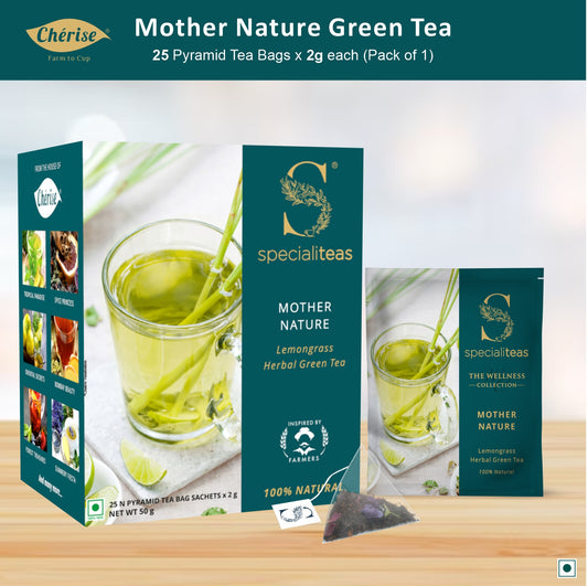 Cherise Specialiteas Mother Nature Lemongrass Herbal Green Tea (2 g x 25 Pyramid Tea Bags)