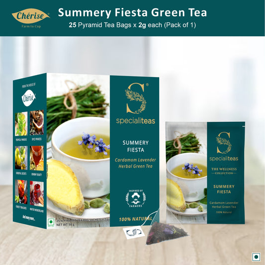 Cherise Specialiteas Summery Fiesta Cardamom Lavender Herbal Green Tea (2 g x 25 Pyramid Tea Bags)