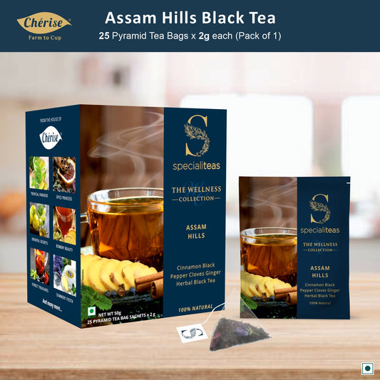 Cherise Specialiteas Assam Hills Cinnamon Black Pepper Cloves Ginger Herbal Black Tea (2 g x 25 Pyramid Tea Bags)