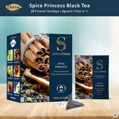 Cherise Specialiteas Spice Princess Citrus Cinnamon Clove Herbal Black Tea (2 g x 25 Pyramid Tea Bags)