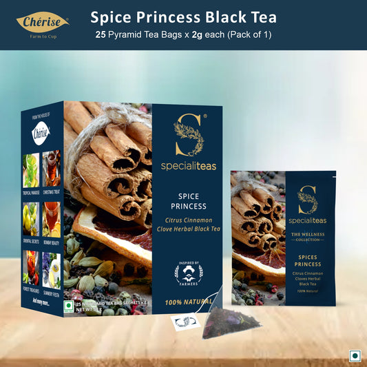 Cherise Specialiteas Spice Princess Citrus Cinnamon Clove Herbal Black Tea (2 g x 25 Pyramid Tea Bags)