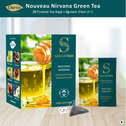 Cherise Specialiteas Nouveau Nirvana Chamomile Honey Herbal Green Tea (2 g x 25 Pyramid Tea Bags)