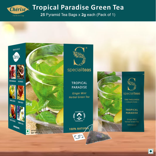 Cherise Specialiteas Tropical Paradise Ginger Mint Herbal Green Tea (2 g x 25 Pyramid Tea Bags)
