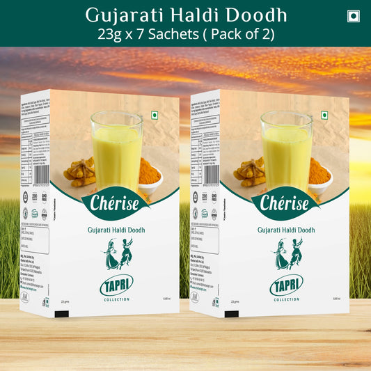 Cherise Tapri Premium Gujarati Haldi Doodh, Instant Milk Premix 23 g x 7 Sachets, (Pack of 2)