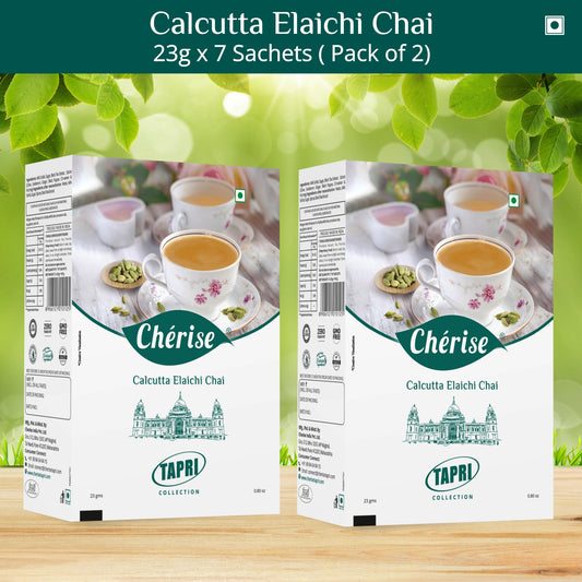 Cherise Tapri Premium Calcutta Elaichi Chai, Instant Tea Premix, 23 g x 7 Sachets (Pack of 2)