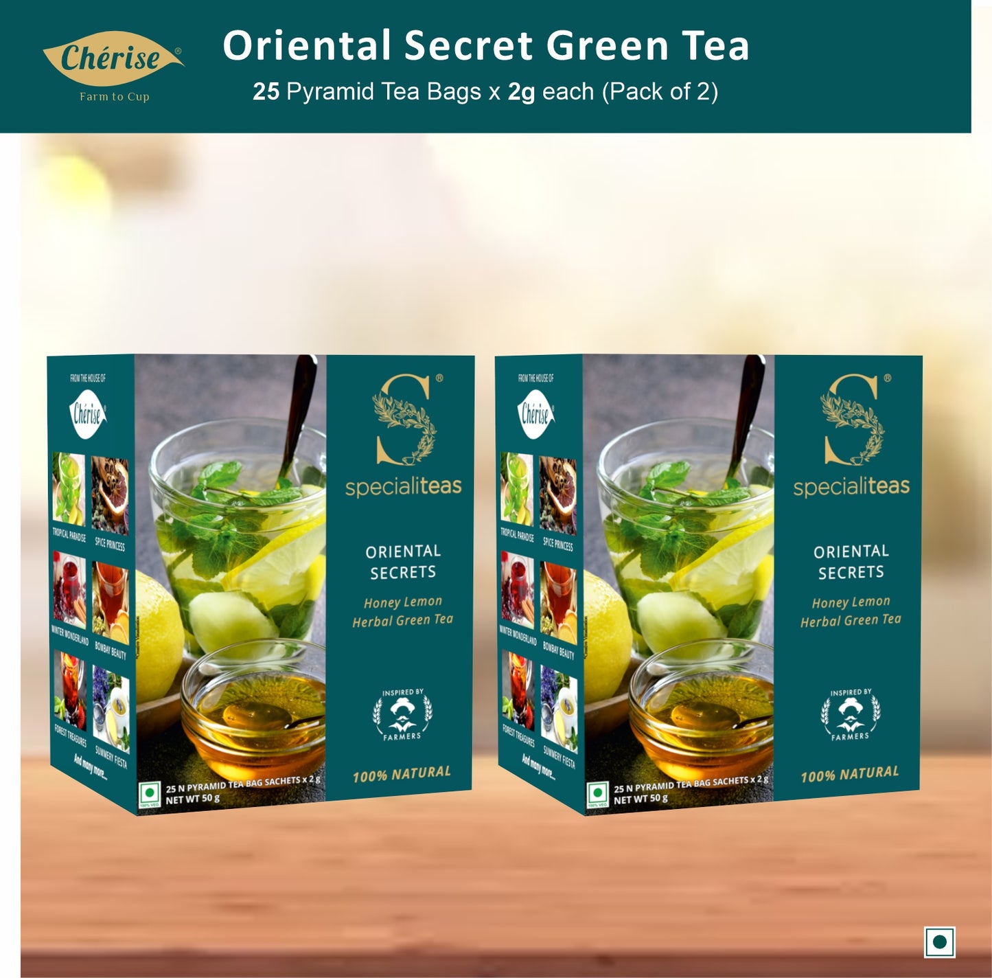 Cherise Specialiteas Oriental Secrets Honey Lemon Herbal Green Tea (2 g x 25 Pyramid Tea Bags)