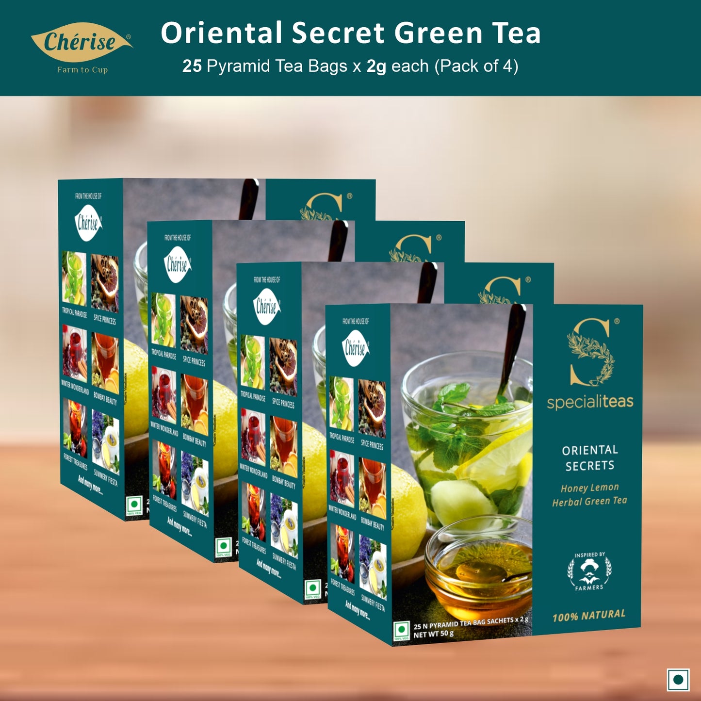 Cherise Specialiteas Oriental Secrets Honey Lemon Herbal Green Tea (2 g x 25 Pyramid Tea Bags)