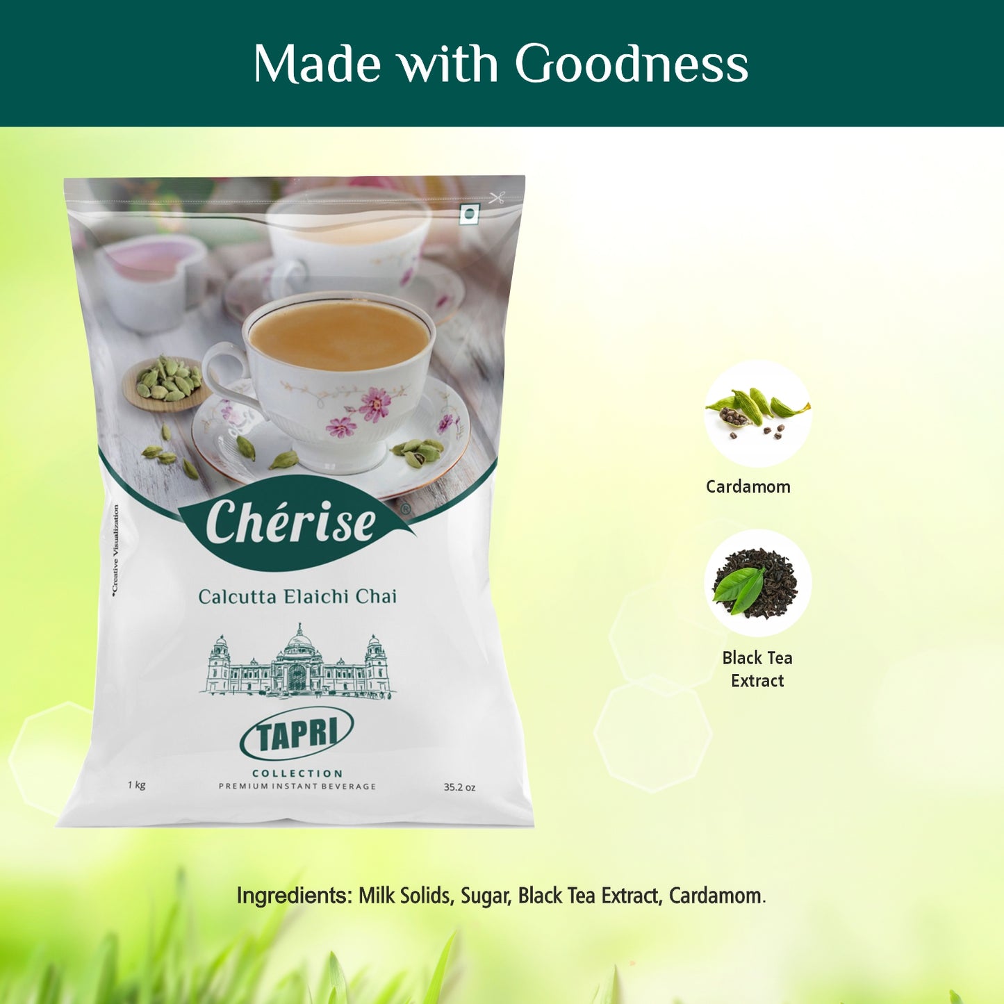 Cherise Tapri Premium Calcutta Elaichi Chai, Instant Tea Premix (1 Kg Pouch)