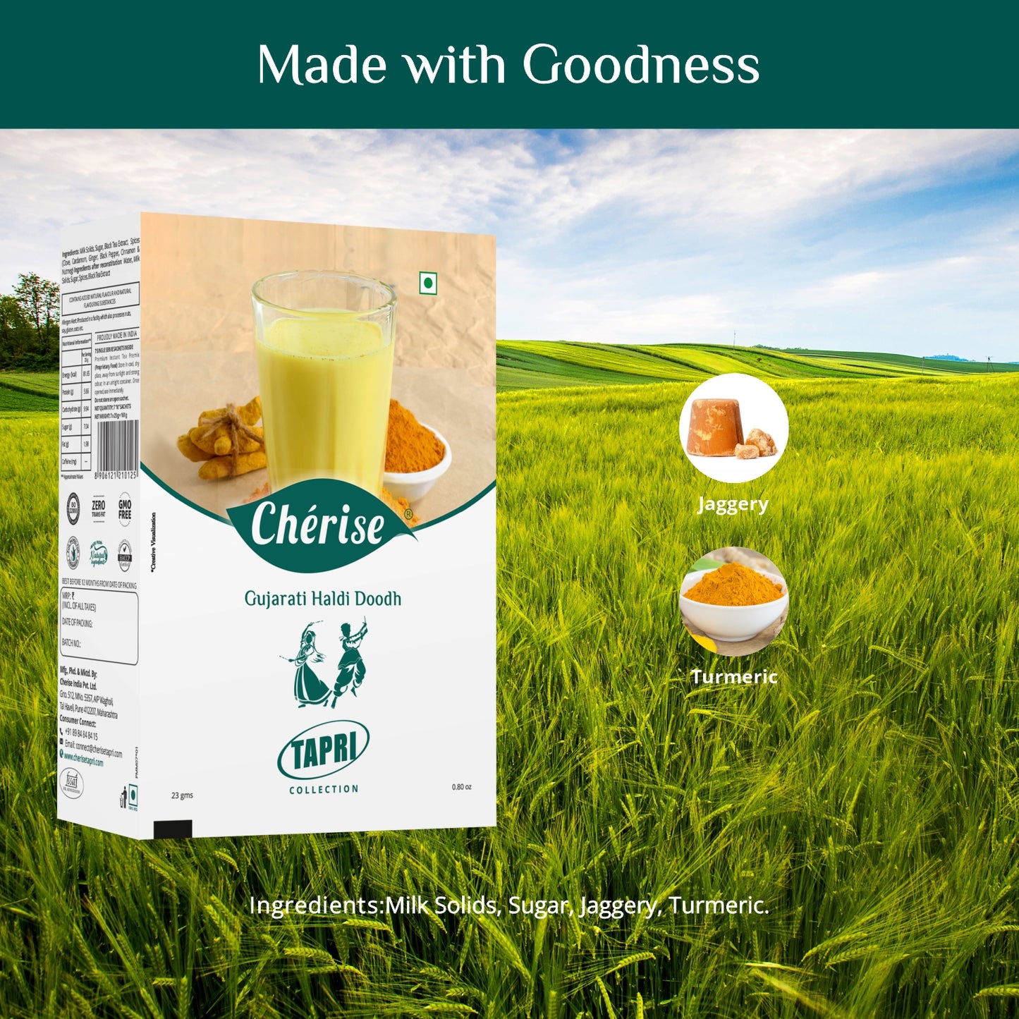 Cherise Tapri Premium Gujarati Haldi Doodh, Instant Milk Premix (23 g x 7 Sachets)