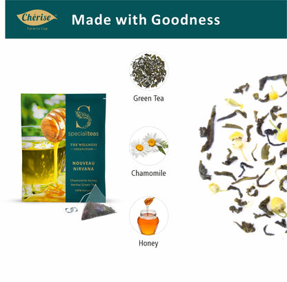 Cherise Specialiteas Nouveau Nirvana Chamomile Honey Herbal Green Tea (2 g x 25 Pyramid Tea Bags)