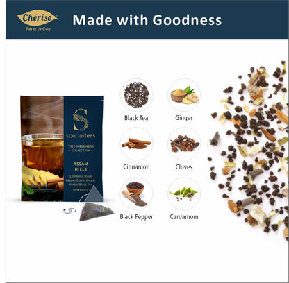 Cherise Specialiteas Assam Hills Cinnamon Black Pepper Cloves Ginger Herbal Black Tea (2 g x 25 Pyramid Tea Bags)