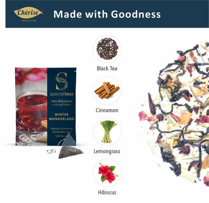 Cherise Specialiteas Winter Wonderland Hibiscus Cinnamon Herbal Black Tea (2 g x 25 Pyramid Tea Bags)