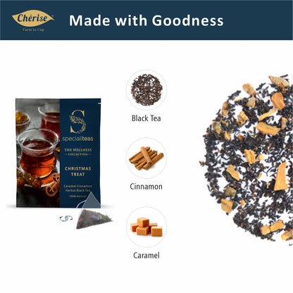 Cherise Specialiteas Christmas Treat Caramel Cinnamon Herbal Black Tea (2 g x 25 Pyramid Tea Bags)