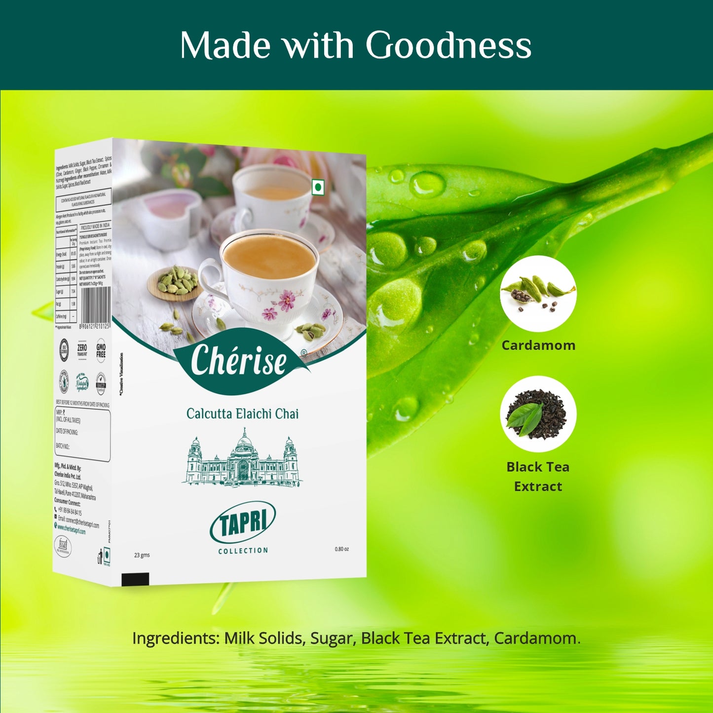 Cherise Tapri Premium Calcutta Elaichi Chai, Instant Tea Premix (23 g x 7 Sachets)