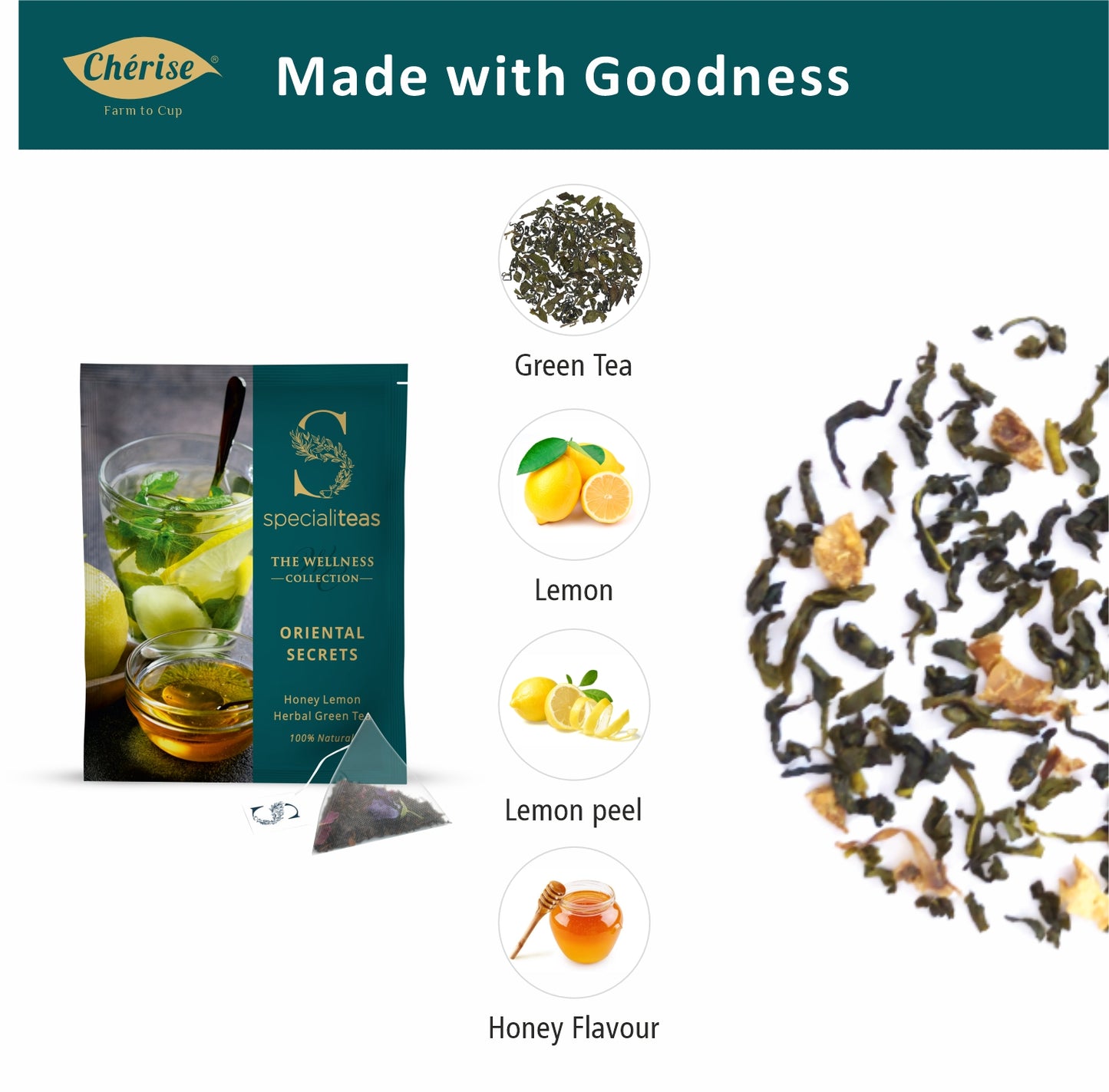 Cherise Specialiteas Oriental Secrets Honey Lemon Herbal Green Tea (2 g x 25 Pyramid Tea Bags)