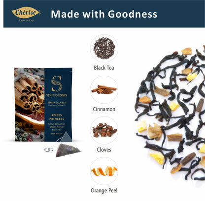 Cherise Specialiteas Spice Princess Citrus Cinnamon Clove Herbal Black Tea (2 g x 25 Pyramid Tea Bags)