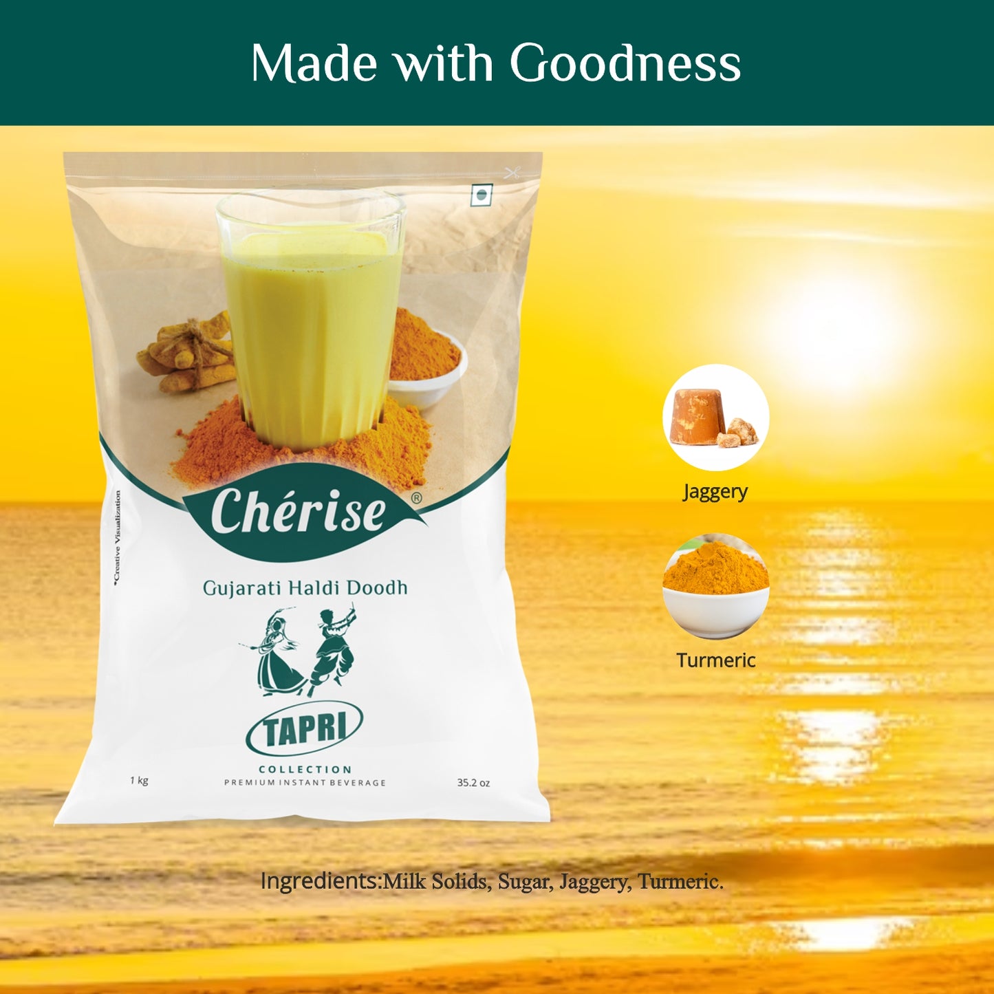 Cherise Tapri Premium Gujarati Haldi Doodh, Instant Milk Premix (1 Kg Pouch)