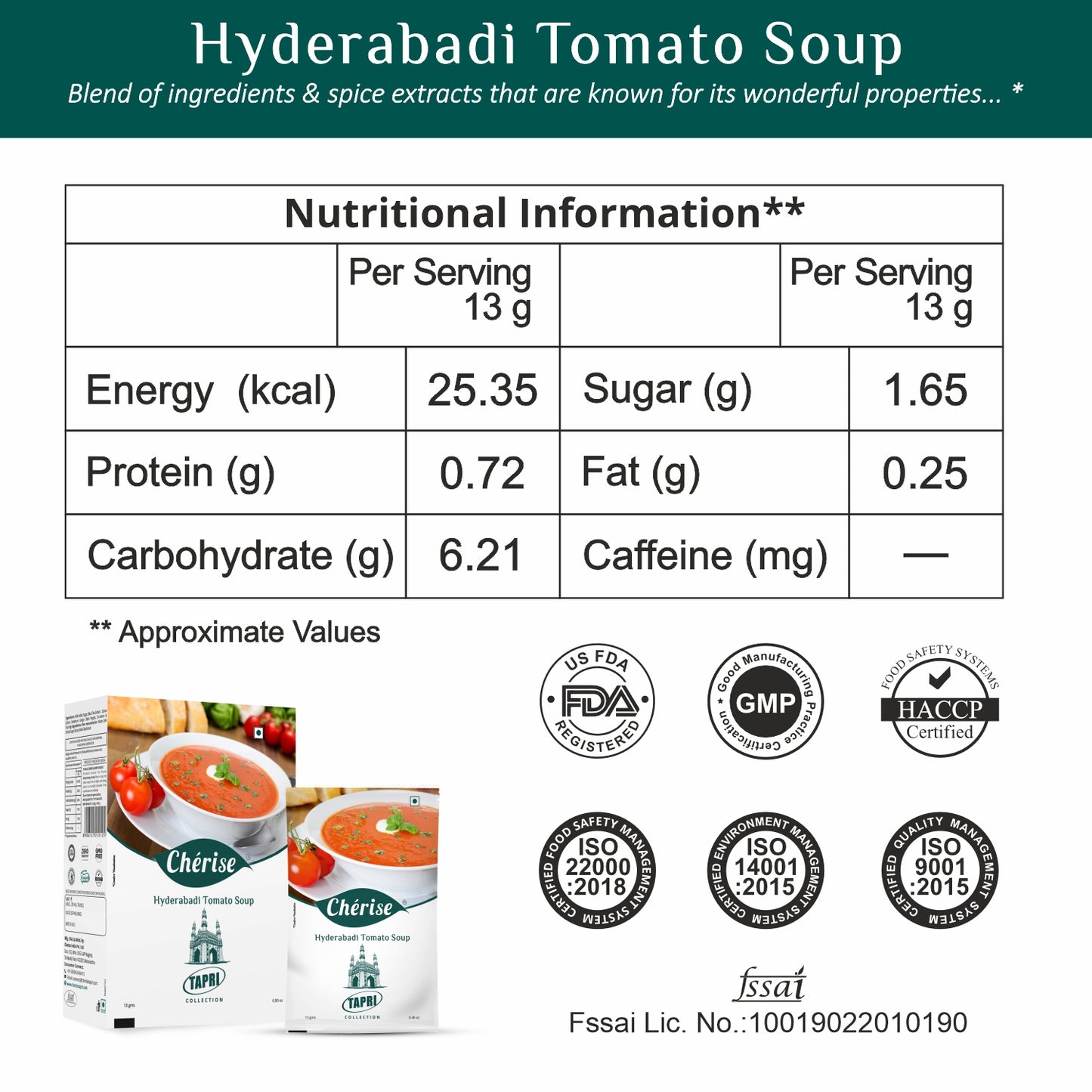 Cherise Tapri Premium Hyderabadi Tomato Soup Premix, 13 g x 7 Sachets (Pack of 2)