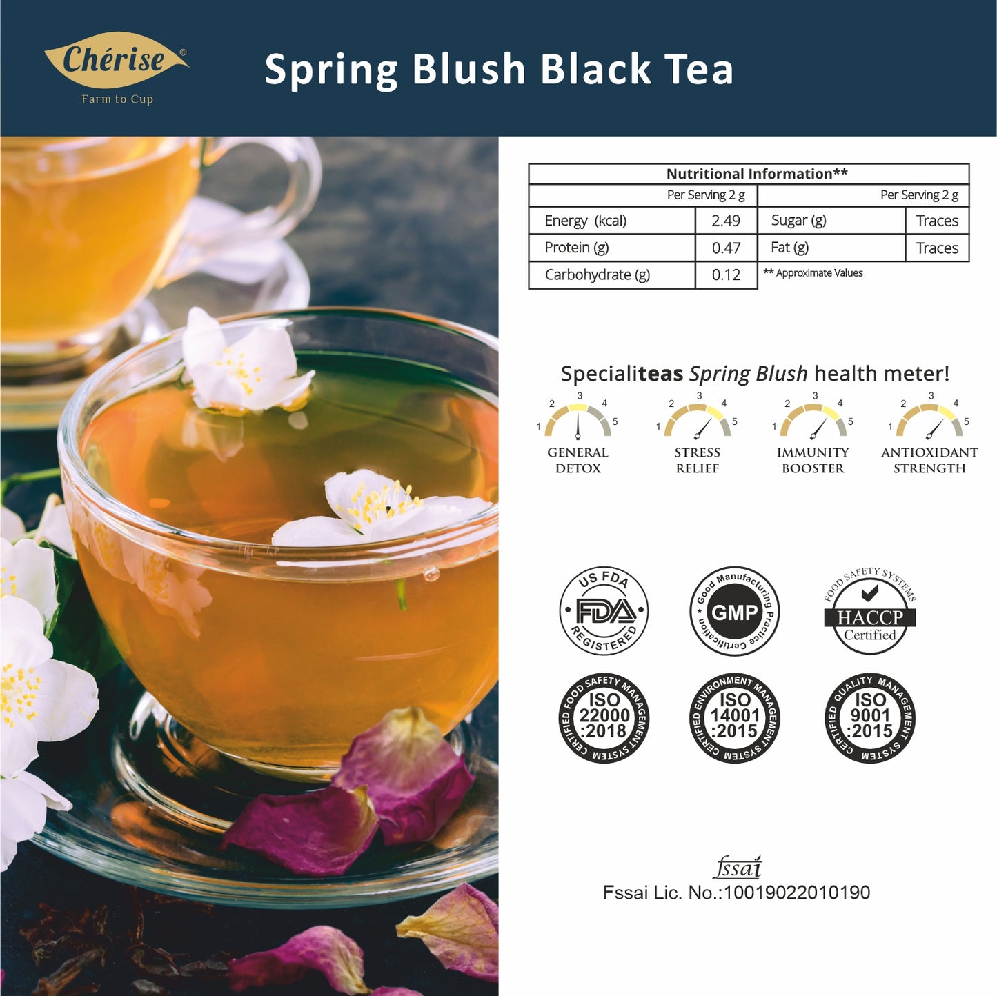 Cherise Specialiteas Spring Blush Rose Jasmine Herbal Black Tea (2 g x 25 Pyramid Tea Bags)