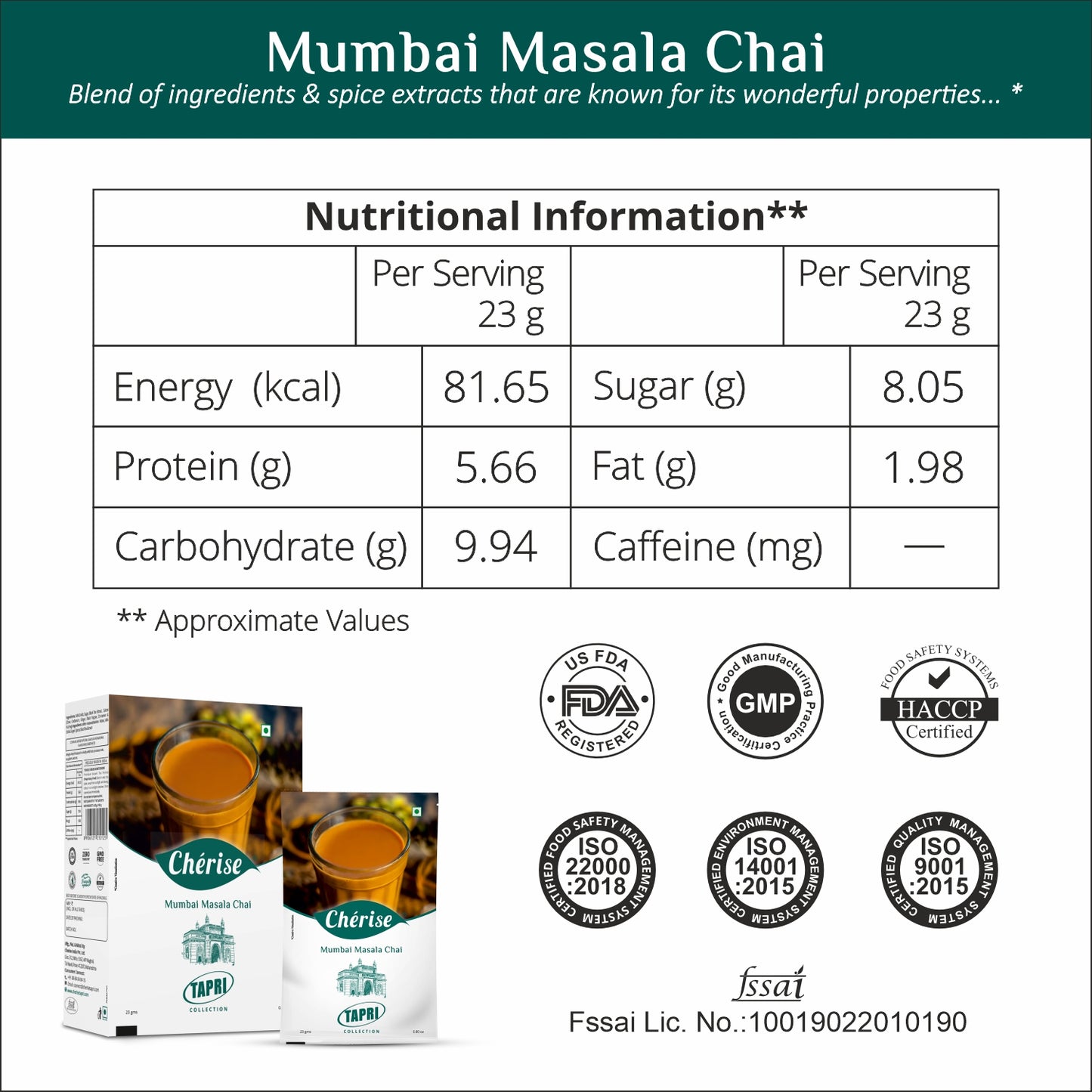 Cherise Tapri Premium Mumbai Masala Chai (23g x 7 sachets)