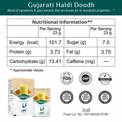 Cherise Tapri Premium Gujarati Haldi Doodh, Instant Milk Premix (23 g x 7 Sachets)