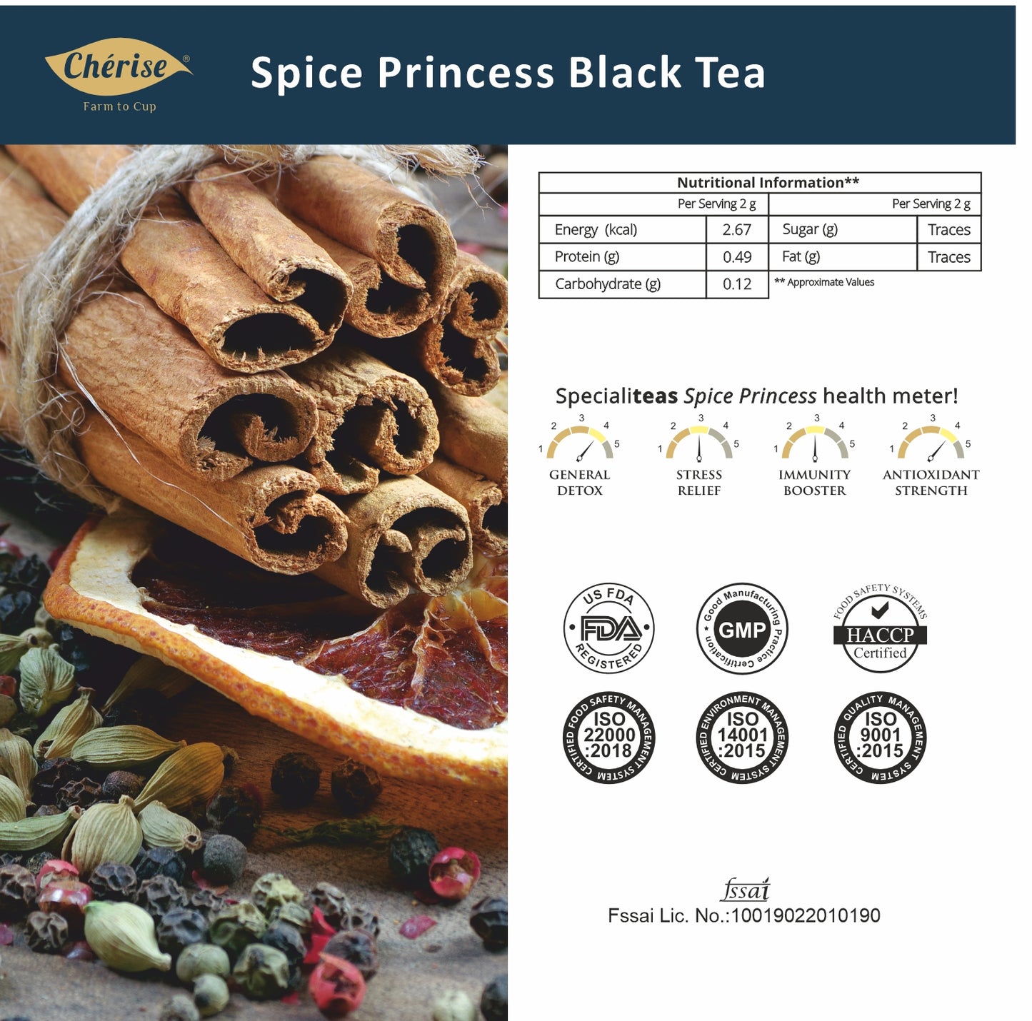 Cherise Specialiteas Spice Princess Citrus Cinnamon Clove Herbal Black Tea (2 g x 25 Pyramid Tea Bags)