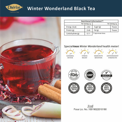 Cherise Specialiteas Winter Wonderland Hibiscus Cinnamon Herbal Black Tea (2 g x 25 Pyramid Tea Bags)